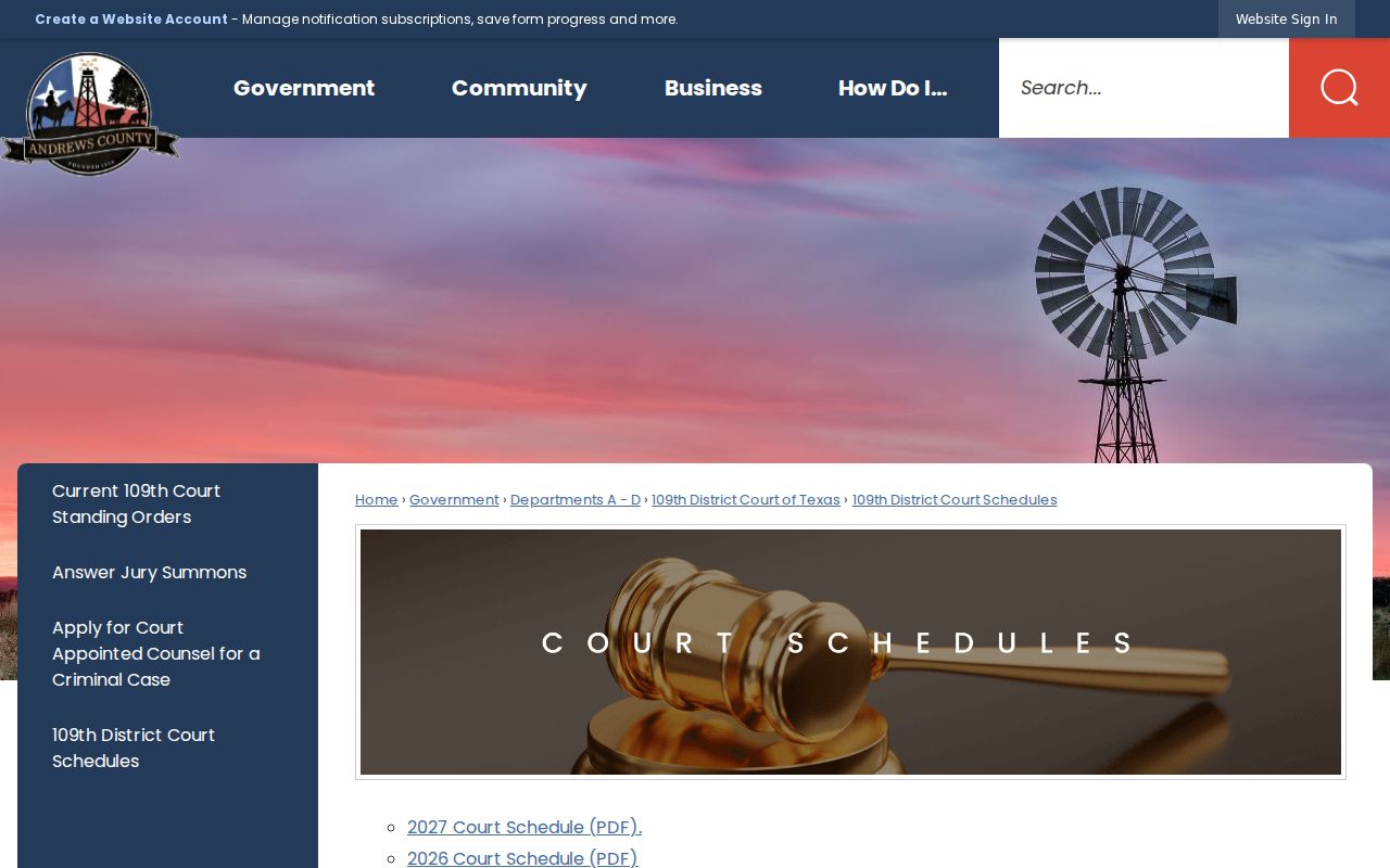 Andrews County court schedule year index