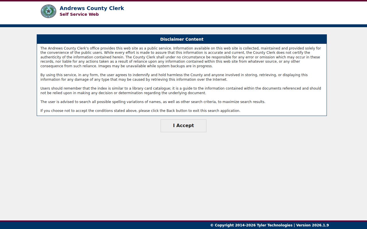 Andrews County court records Tyler public service notice