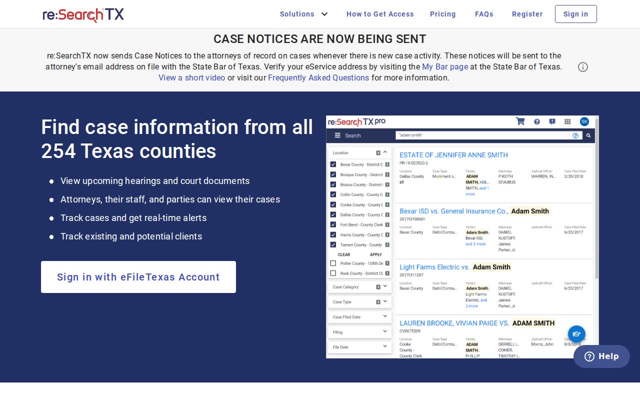 Andrews County docket search through re SearchTX