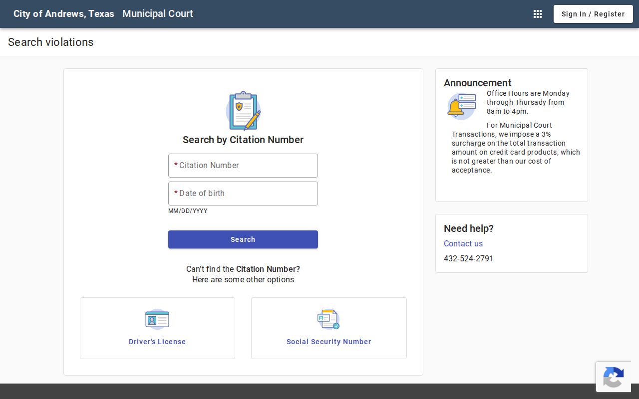 Andrews court records municipal citation search form