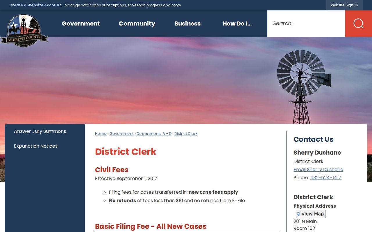 Andrews County court docket District Clerk fees